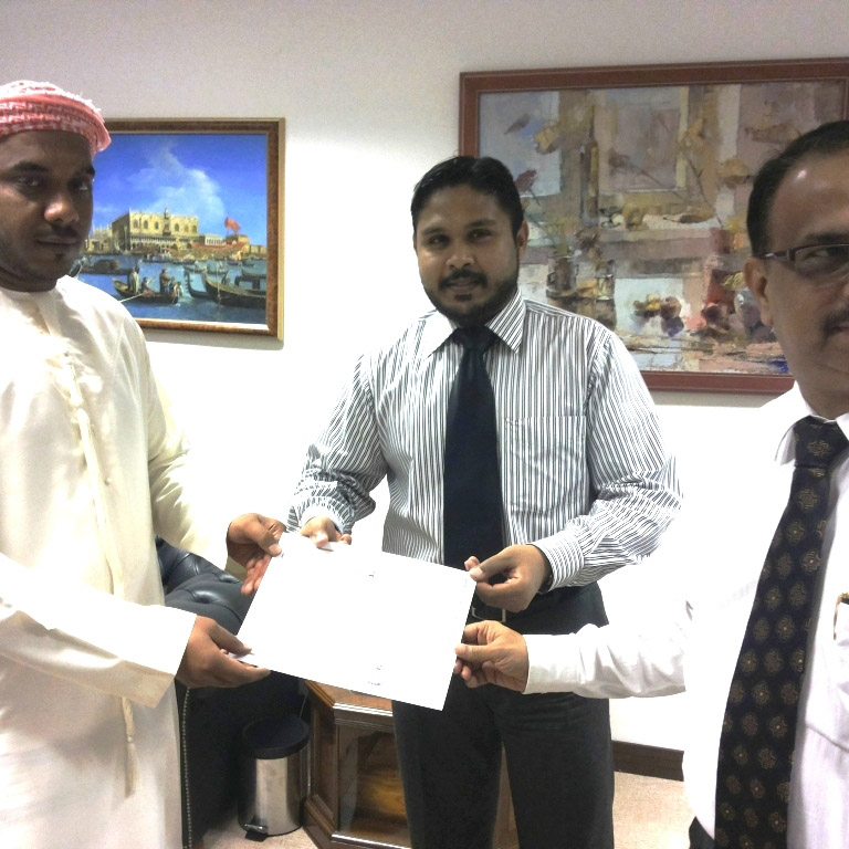Appreciation Certificate presented by ED to QC In-charge Mr. Ahmed on 23-10-2013.